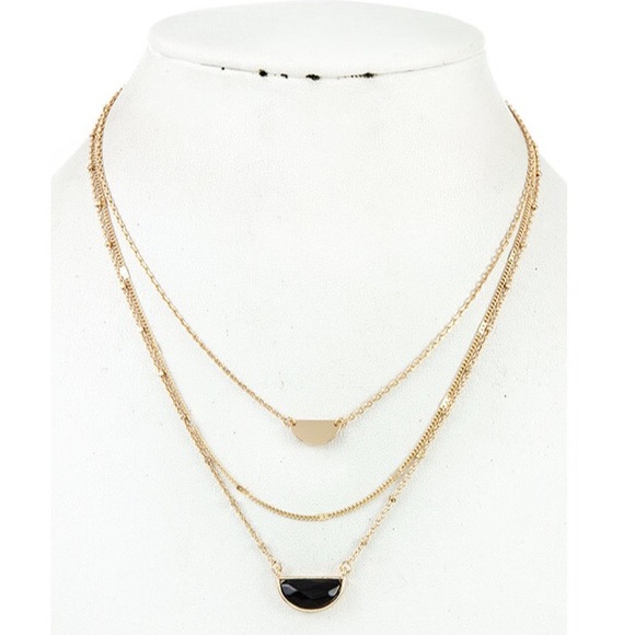 Tayzani Jewelry - Gold & Jet Black Gem Stone Layered Necklace NWT